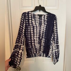 Navy & White Tie Dye Blouse - Size Medium